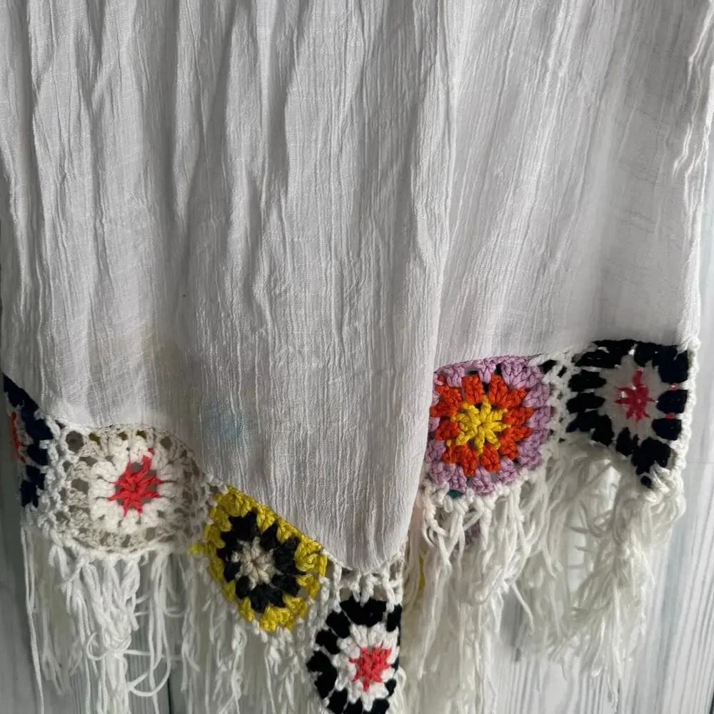 Dasaya Bohemian Hippie Gypsy Multicolored Crochet Fringe Festival Tunic Top Med - Picture 2 of 8